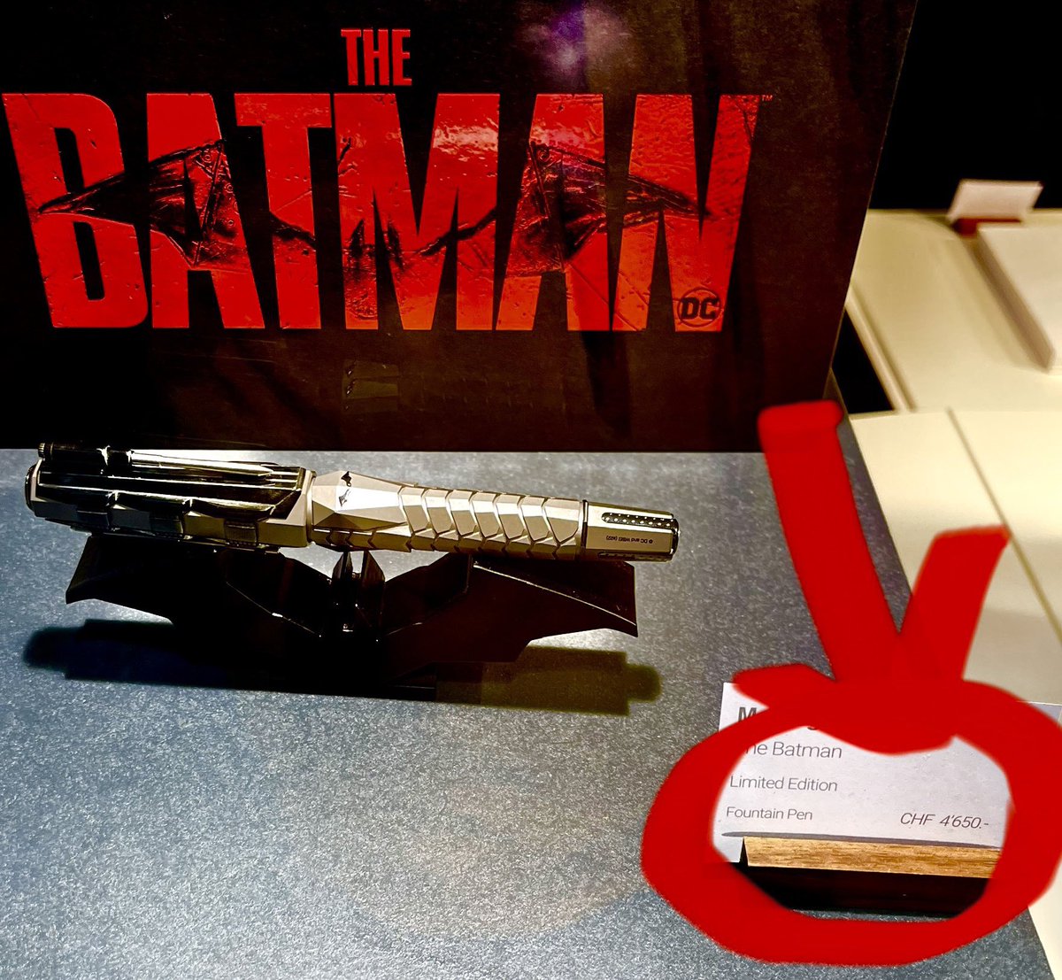 Something really wrong with our world. 4650 Swiss Francs for Batman pen. Exchange it to USDs, Euros, any currency… it is just sad. #bic has ink too🙈. War, energy shortage, people hungry. Batman pen sells for an amount that feeds a family for a year. #betterworld #humanity #omg