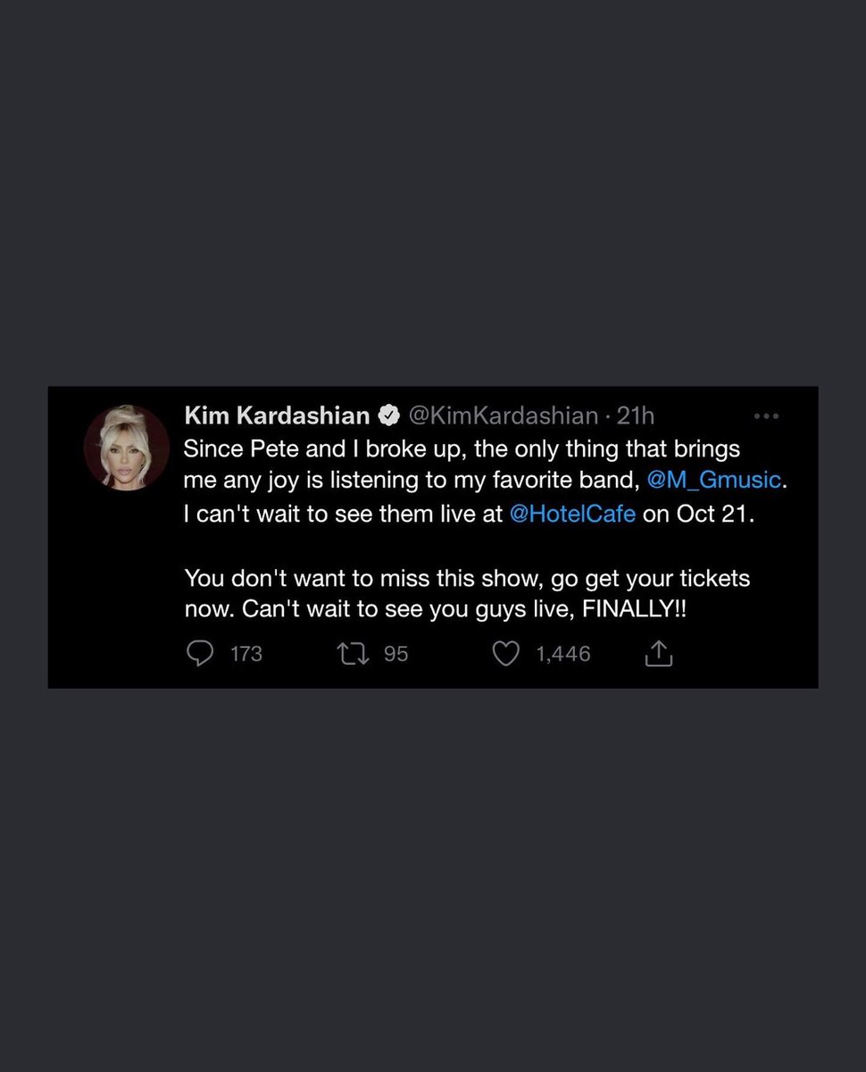 M_Gmusic's tweet photo. Wow such amazing support from our fans. Can’t wait to see you all at our show at @thehotelcafe on Fri 10/21. See you soon @johnlegend @KimKardashian @ladygaga https://t.co/4Dp4KoNRpk