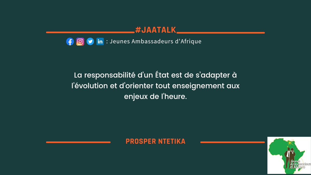 JeunesAmbassAfr's tweet photo. #BackToTheSpace
Pour vous, quelques pensées de nos intervenants @assimay et @ntetika dans notre #JAATALK sur l'éducation et le numérique.
Si vous l'avez manqué, nous vous invitons à réécouter l'enregistrement qui es dans notre tweet épinglé. N'hésitez à pas nous donner vos avis☺️ https://t.co/z1jNLbcDq8