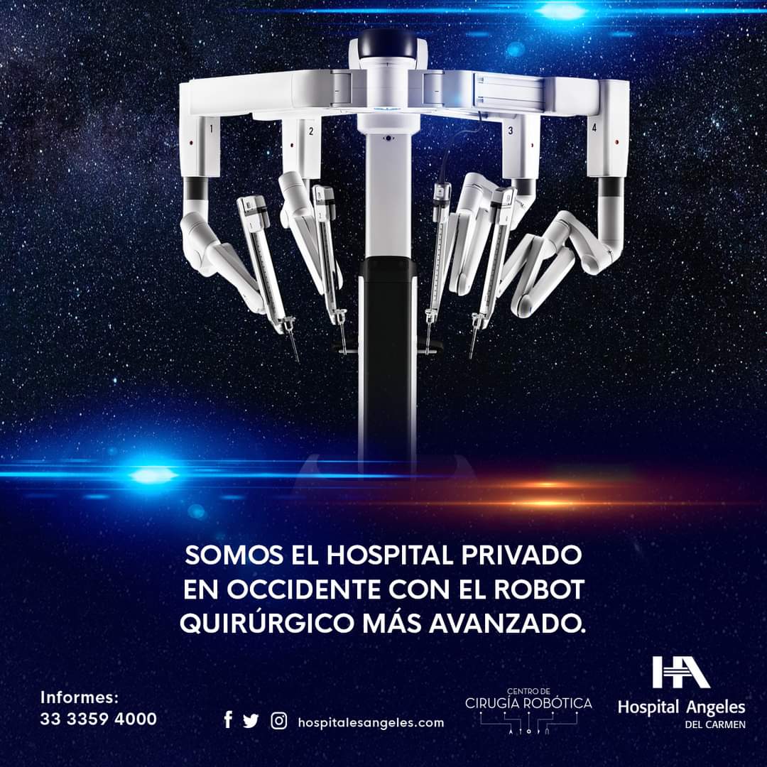 El robot quirúrgico de última generación llega al <a href="/hospitalangeles/">Hospital Angeles Health System</a> Del Carmen. 

Alta tecnología para cuidar la salud de nuestros pacientes de Occidente. 

Informes: 33 359 4000

#cirugíarobotica l #surgery l #precisiónquirúrgica l #davinci l  #hospitalangeleshealthsystem