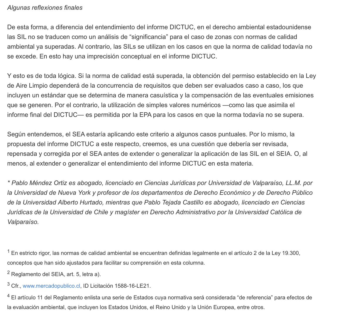 LLeguleya's tweet photo. Les comparto la opinión de los profesores @igmendezor y Pablo Tejada, publicada en el Mercurio Legal, titulado: “Evaluación ambiental, zonas saturadas y “niveles de impacto significativo” (SIL) https://t.co/GqFYfqmZGG