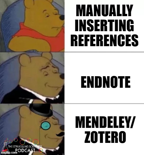 TheStrugglingS4's tweet photo. Honestly though to anyone manually inserting references ... why do you hate yourself 😅? 

@OpenAcademics @AcademicChatter #AcademicTwitter https://t.co/k7T5A0I1zV