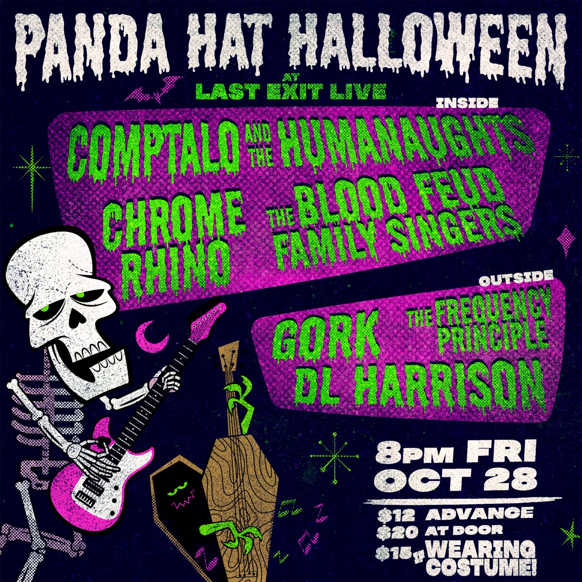 Join us on Friday October 28 at <a href="/lastexitliveaz/">Last Exit Live</a> for spooky #Halloween shenanigans!! All courtesy of Panda Hat Presents 🎃🔥🤘
Very excited to share the fun surprises we have planned 😁💀… get your costumes ready and we will see you soon!! 🎃🤘

#arizona #phoenix #livemusic