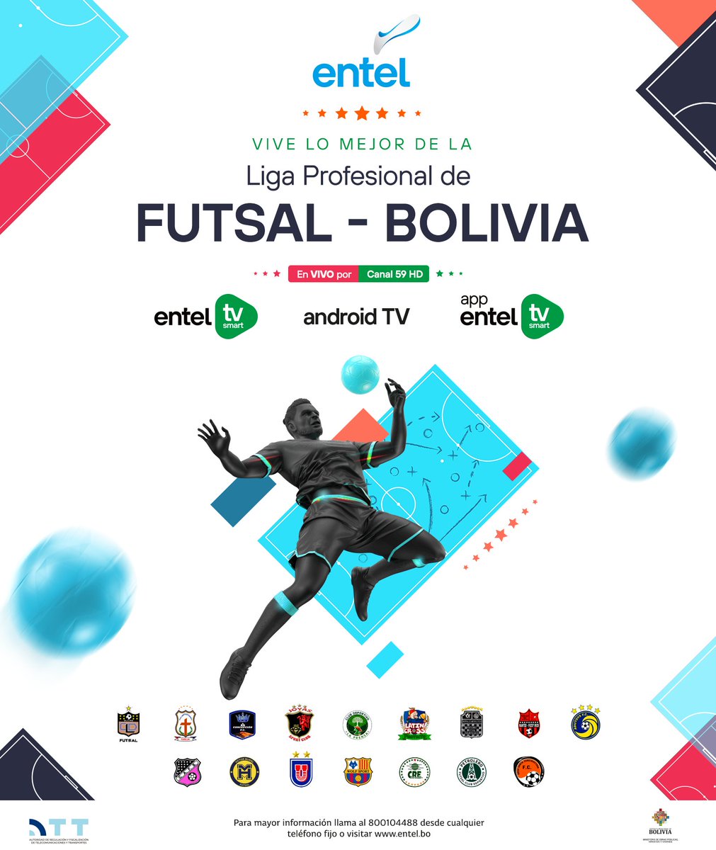 entelbo's tweet photo. Disfruta lo mejor de la Liga Profesional de Futsal – Bolivia con Entel⚽
🏃🏻16 equipos se enfrentarán para encontrar al campeón 🏆.
Vívelo en vivo por el Canal 59 de Entel TV Smart, la App Entel TV Smart y Android TV 😎.
#EntelBolivia
#FutsalBolivia
#EntelTVSmart https://t.co/YchKVJkIcY