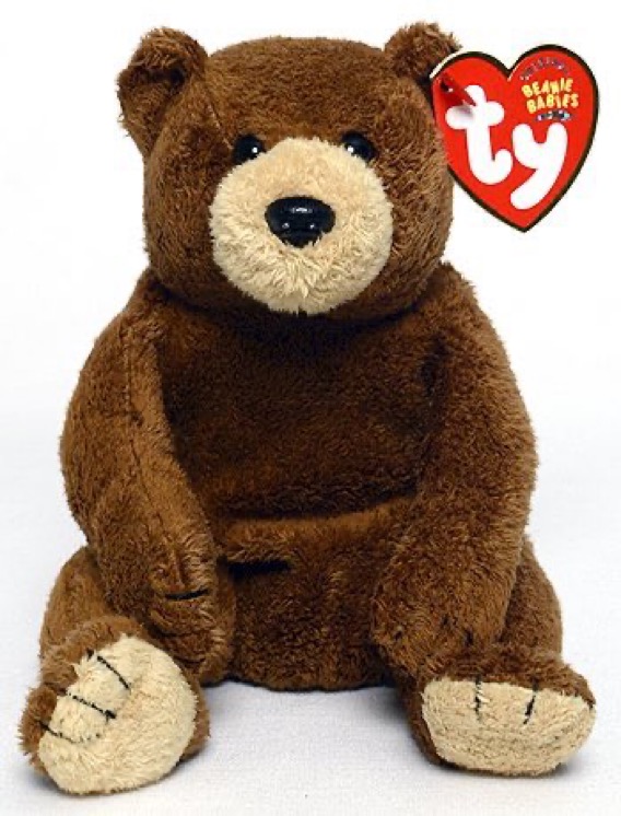 Bixby the bear. 
Birthday: September 30, 2004.
“I’m a nice brown bear, it’s true
Won’t you take me home with you
I’ll show I care, in a special way
With big bear hugs most every day !”