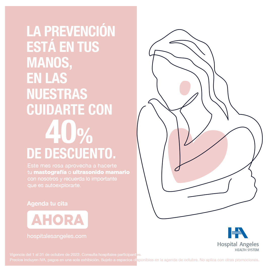 La prevención es la mejor herramienta contra el #cáncerdemama.

Aprovecha nuestra promoción especial del 40% de descuento en #mastografía y #ultrasonidomamario.  

Agenda tu cita:bit.ly/2NomTyM 

#octubrerosa l #mastografía l #cáncer l #womens l #autoexploración