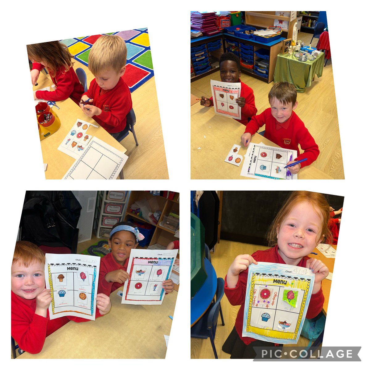 stfrancisP1's tweet photo. For the last day of #MathWeekScotland we were pastry chefs 👨🏼‍🍳 👩🏻‍🍳 We had to choose items for our menu &amp; then we picked a price from 1p-7p. Cutting helped our hands get stronger and we even got to practise our number formation and the letter “p”. 🌟 https://t.co/EMq7B7sv3I