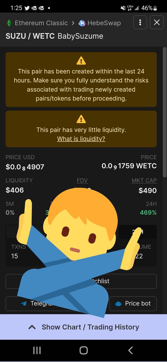 thatonedegenguy's tweet photo. โ๏ธ๐ฉ๐ฉโ๏ธ
DO NOT BUY $SUZU
New pair on #ETC
Two wallets with a total of 30%+
๐ฉ๐ฉ๐ฉ๐ฉ๐ฉ๐ฉ๐ฉ๐ฉ๐ฉ๐ฉ๐ฉ
Blacklist functions found in contract โ๏ธ๐ฉโ๏ธ๐ฉ
#Nomorescams
#ETCARMY
#Scumhunters https://t.co/tUYhZsUNAD