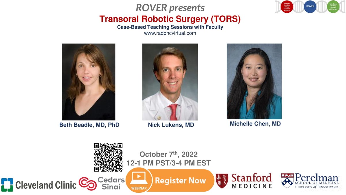 Attention Med students and #radonc Residents (and ENT): A discussion on TORS in Head and Neck cancer with rad oncs, med onc, and ENT 10/7/22 Friday 12 pm PST/3 pm EST radoncvirtual.com