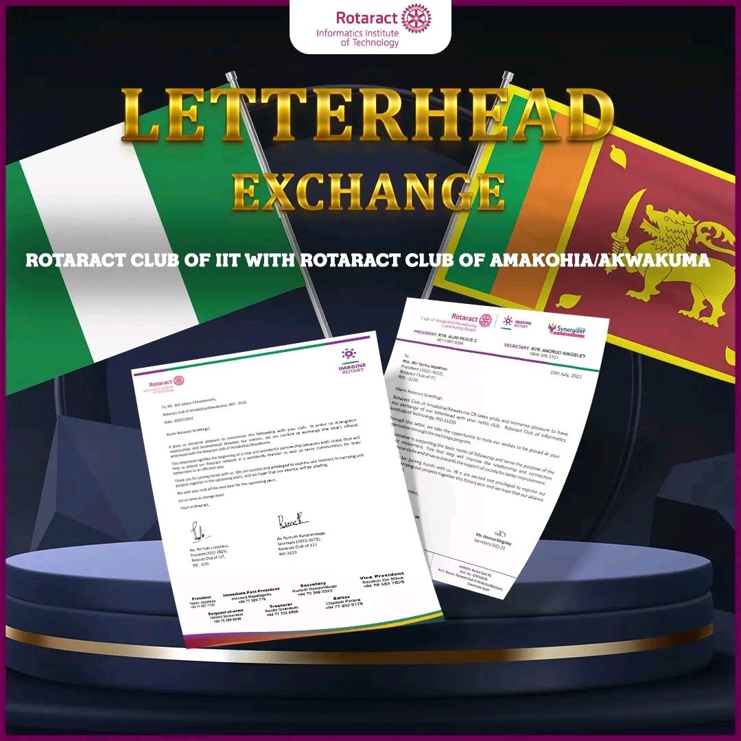 IITRotaract's tweet photo. We, the Rotaract Club of IIT, are pleased to inform that we have exchanged a letterhead with the Rotaract club of Amakohia/Akwakuma (RID 9142), Nigeria as the commencement of a fellowship.
#Rotaract3220 #InternationalVoluntary #Rotaractinternational #RACIIT #Rotaract9142 https://t.co/xvt64NuLSS