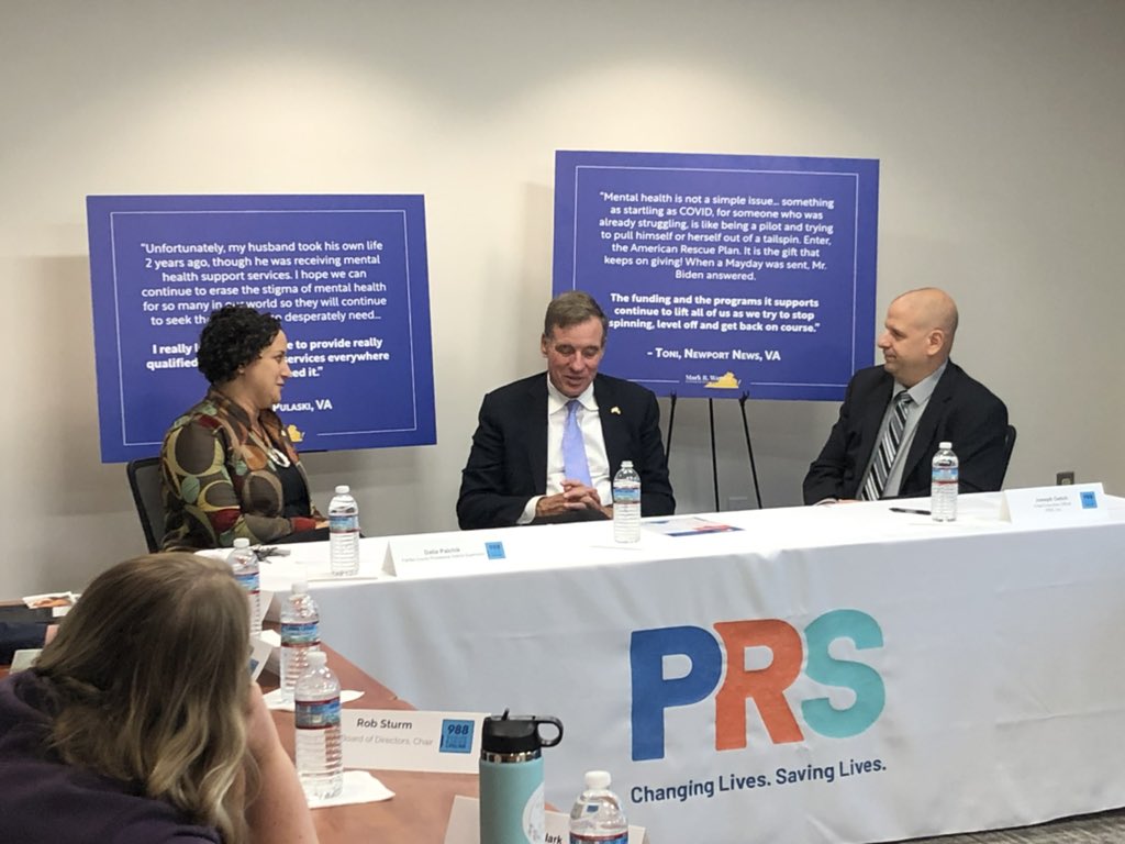 SupvPalchik's tweet photo. I was honored to join Sen. @MarkWarner this afternoon for an important discussion about mental health and the @988Lifeline at @PRSincorporated. As National Suicide Prevention and Awareness Month comes to an end, it’s good to remember that we can all continue to be a lifeline. https://t.co/xm7awT79jZ