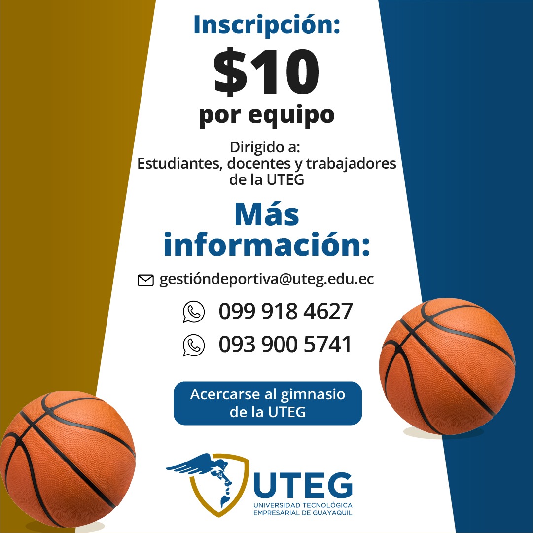 UTEG_ec's tweet photo. ¡Inscríbete en el torneo de baloncesto! ⛹🏻

Dirigida a: Estudiantes, docentes y trabajadores de la #UTEG.

¡Demuestren sus garras, tigres, y celebren la victoria! 🥳🏆

ℹ️ Más información:

📲 0999184627
📲 0939005741
📧 gestiondeportiva@uteg.edu.ec

#UTEG #PoderLograrlo #Deporte https://t.co/9H7fVr4JBV