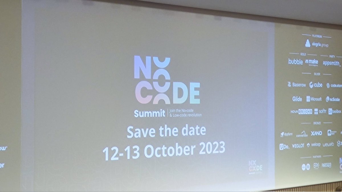 Voilà un minuscule aperçu du #NoCodeSummit 🔥 Merci à tout les speakers et à ces deux jours de folies ! On se revoit l'année prochaine 🎉
Save the date 12-13/10/2023 🗓️