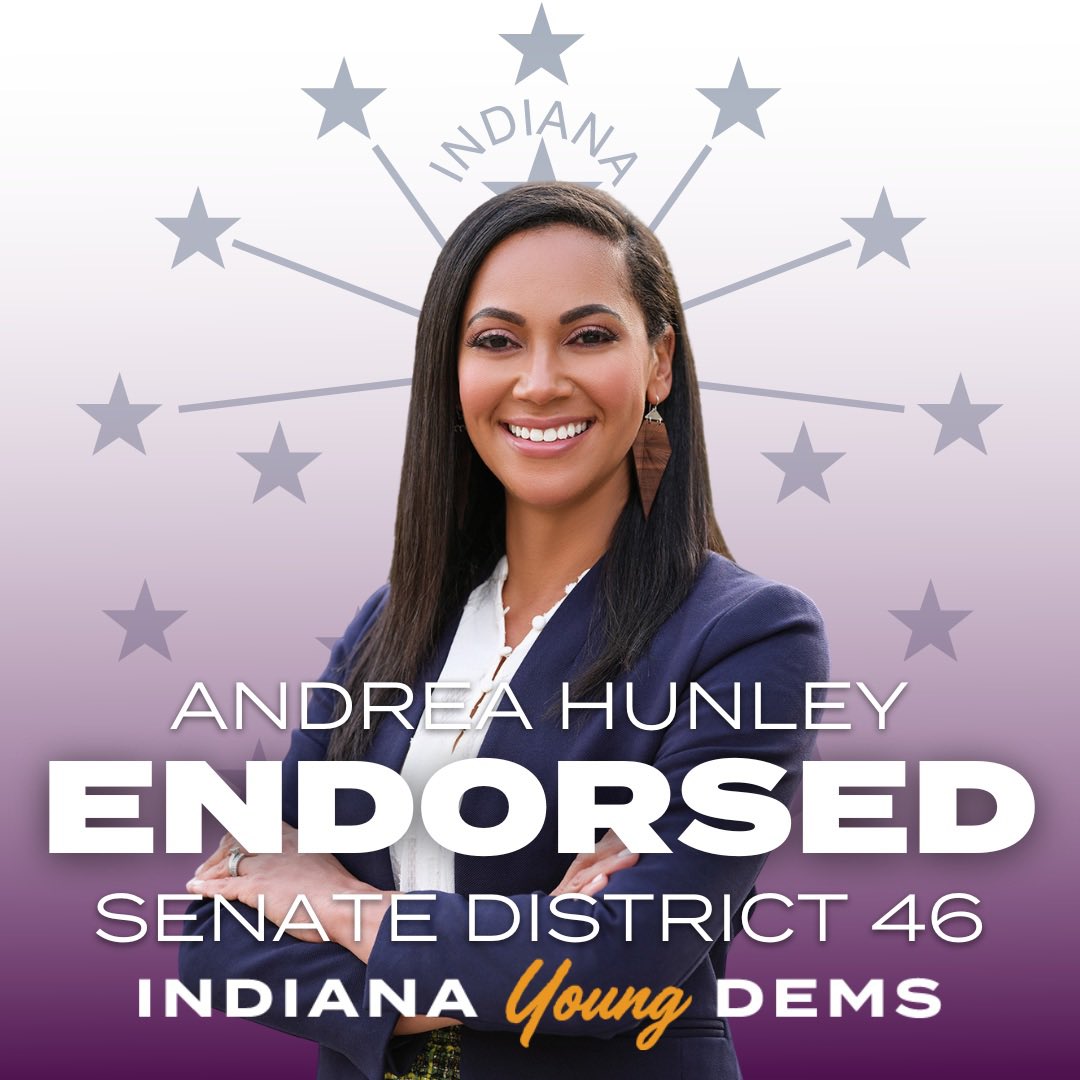 AndreaHunley_IN's tweet photo. #TeamHunley is on a roll with endorsement announcements this week. I’m grateful to have the @IndianaYoungDem group in my corner! 🗣️ While I have your attention: 
📅 Oct. 11: Voter registration deadline https://t.co/cjdjmlk8WU
🚨 Oct. 12: Early voting 
🗳️ Nov. 8: Election Day https://t.co/LLUPVCZgSV
