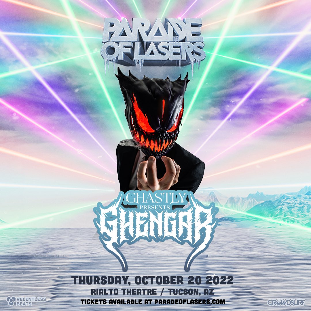 ParadeOfLasers's tweet photo. Prepare for something WICKED as @Ghastly presents GHENGAR lights up Tucson on 10/20! 😈✨ 

Get tix here  ⇨ https://t.co/j5rQ19JL68 https://t.co/ihzTykmXOU