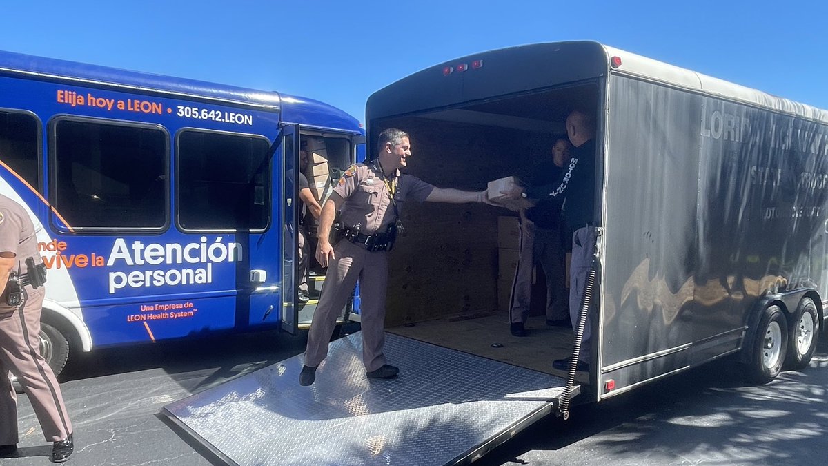 FHPMiami's tweet photo. Thank you to @JGRebull @LeonMedical @SergiosCuban and @Sedanos for the food &amp; water donation!

We are currently delivering the goods  to our Troopers assisting with the #HurricaneIan relief efforts.❤️ https://t.co/TtRq6l7fYo