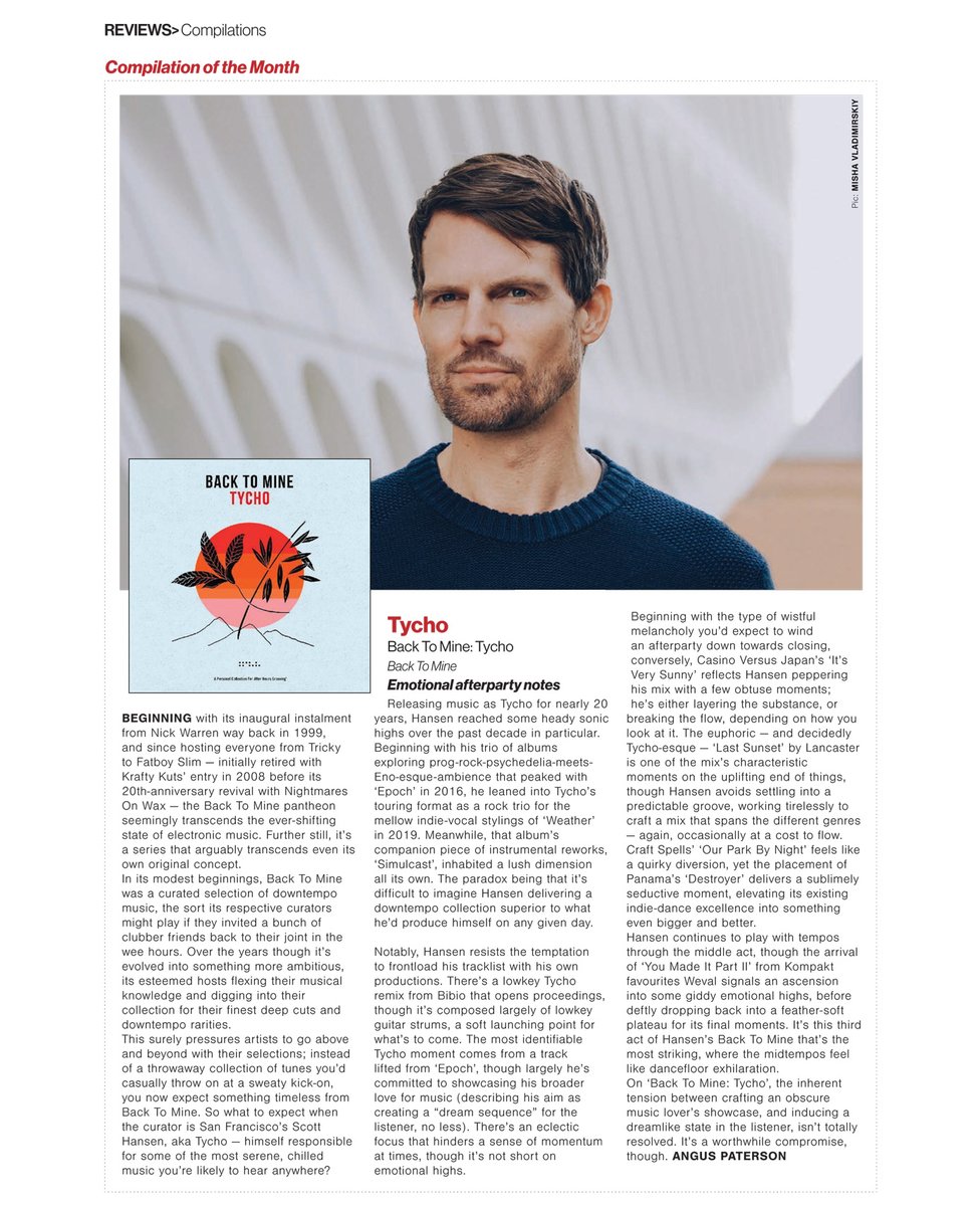 AngusTPaterson's tweet photo. One of my personal favourites Tycho AKA 
@ISO50 releases his contribution to the longrunning #BackToMine pantheon today, on @backtominemusic, and it's been selected as the compilation of the month for @DJmag #newmusic #ListeningNow https://t.co/oQuOvdVMqe