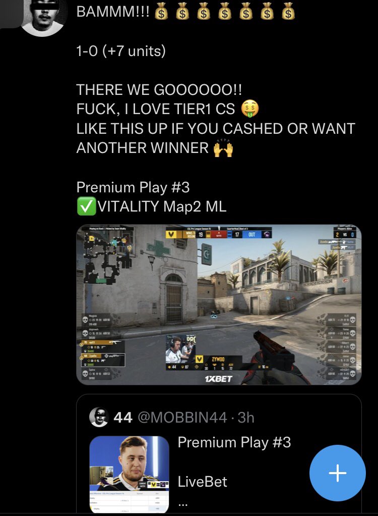 LIKE + RETWEET THIS TWEET THEN DM ME FOR TWO LIVEBET CS:GO PLAYS!!

#44MOB