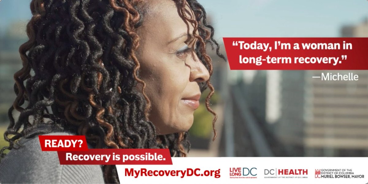 _DCHealth's tweet photo. Michelle now works in recovery as a certified peer counselor. If you are struggling with an #addiction to drugs or alcohol, you can talk to someone like Michelle. Learn more at https://t.co/TJfZso68gQ. #MyRecoveryDC https://t.co/XW4bn6vLjc