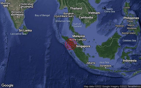 metmalaysia's tweet photo. GB sederhana M5.7 di Utara Sumatera, Indonesia pada 3:28 pg, 1/10/2022 di 2.2° U &amp; 98.8° T,kdlmn 29 km. 286km BD Sabak Bernam,Selangor.Gegaran mungkin dirasai di Lembah Klang, Selangor, Negeri Sembilan, Melaka &amp; Perak. MetMalaysia akan terus memantau keadaan ini. https://t.co/wEz5IurxZq