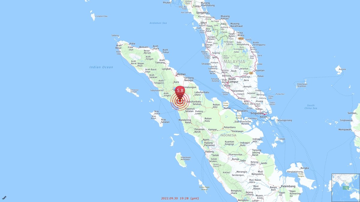 new_earthquakes's tweet photo. ⌚ 2022.09.30  19:28  (gmt)
🏠 10.01  02:28,  18℃/64℉ ☁
⭕ 5.8
🗺 40 km NNE of Sibolga, Indonesia     
https://t.co/DJdTAtHuqm
     
#gempabumi  #earthquake     
#sibolga  #indonesia https://t.co/Ep49sRceqv