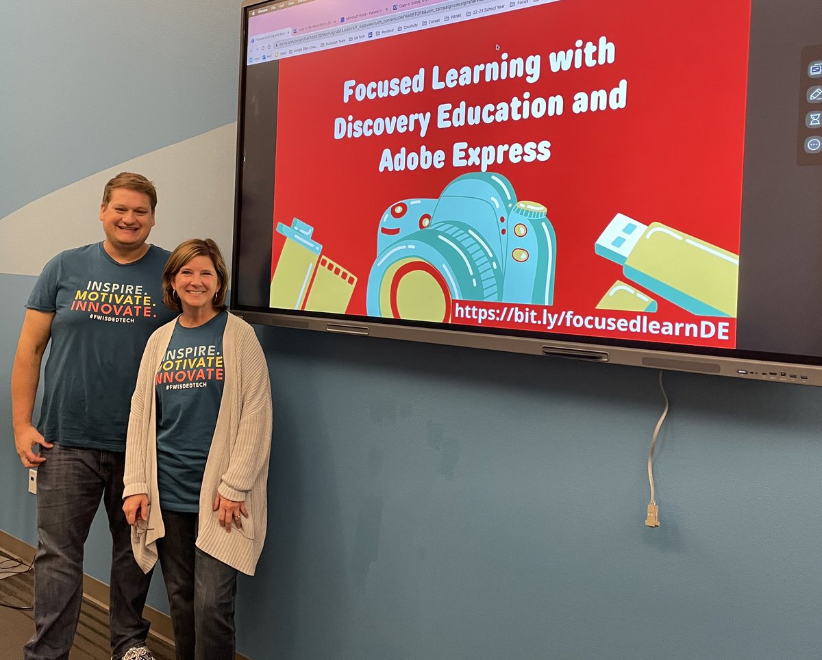 EdTechSara's tweet photo. Such fun presenting our session on Focused Learning in @Canvas_by_Inst with @DiscoveryEd and @AdobeExpress at #ESC11PRIME22 with good friend and teammate @RyanGibsonEDU! https://t.co/fqrxiQQfqa