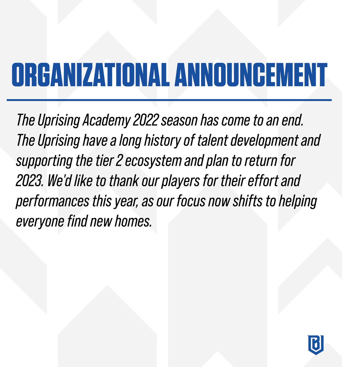 Uprising Academy will no longer be competing in Overwatch Contenders 2022.