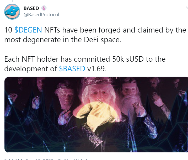 WagerWhizard's tweet image. 23/ Sponsorships/Funding.

Need an NFT as proof you are a sponsor or funded a project?

Recently we saw 
#BasedProtocol
 issue NFTs to those that committed $50k to the development of V1.69.