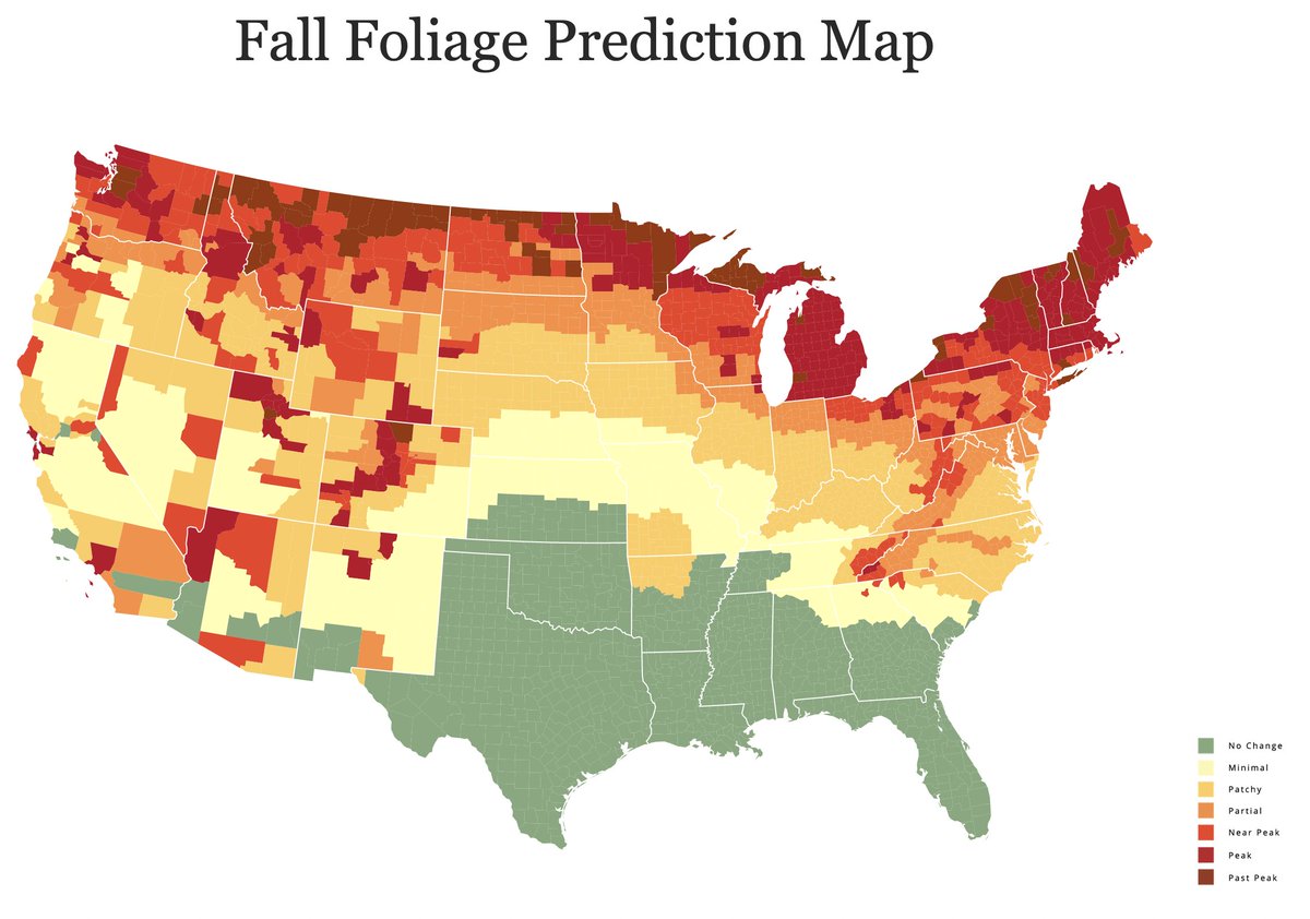 Bob_Mayer's tweet photo. For 10 Oct. For those who want to see the change of seasons. Fall foliage prediction map. https://t.co/Qv3iHUHvII #fall #travel #weekendvibes https://t.co/UzLFxp1y2W