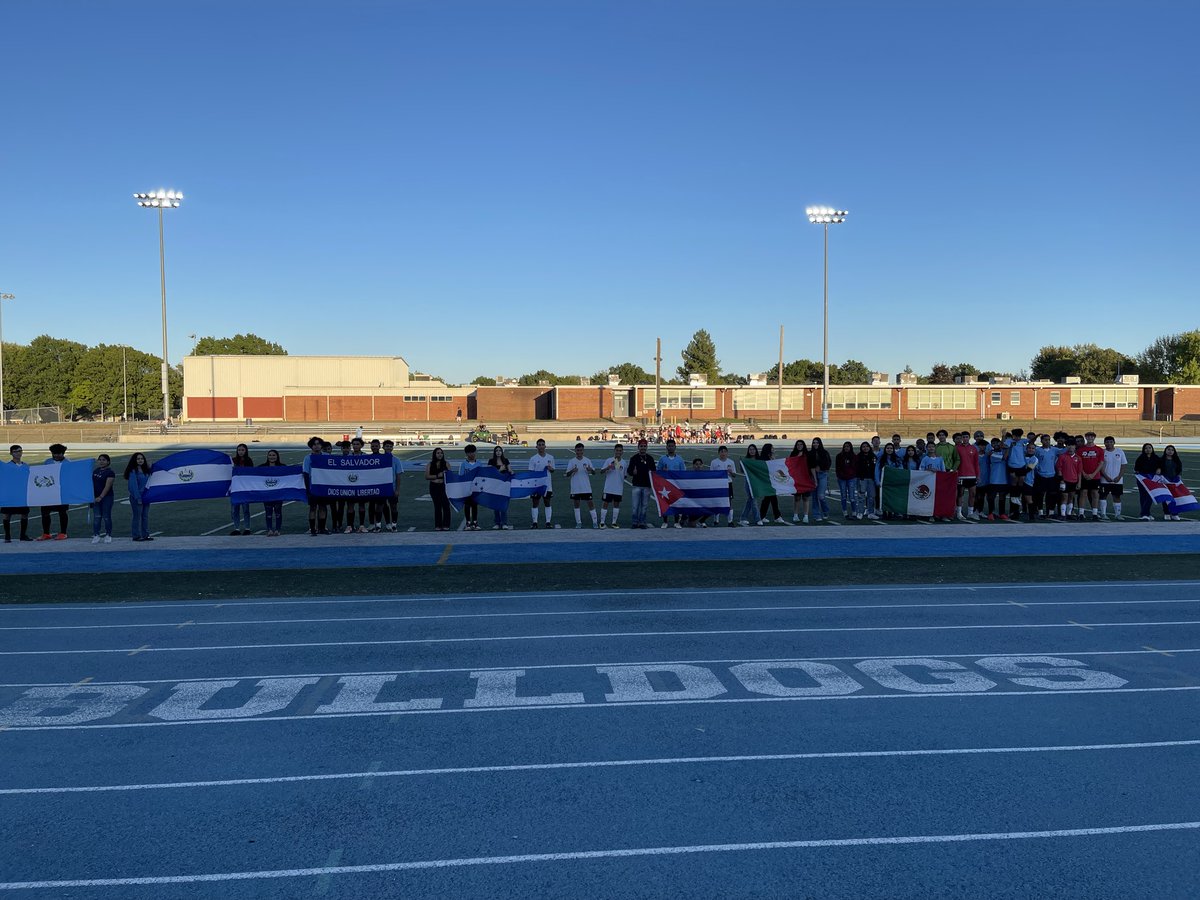 GrandviewCSD4's tweet photo. HISPANIC HERITAGE MONTH: @GVBsoccer teams celebrated Hispanic Heritage Month.  Current &amp; former players walked proudly behind the flag of their parents, grandparents, or ancestors. Bulldogs soccer proudly represents many Hispanic nations! #DiversityIsOurStrength #FutureStrong https://t.co/TxLXhmhVcZ