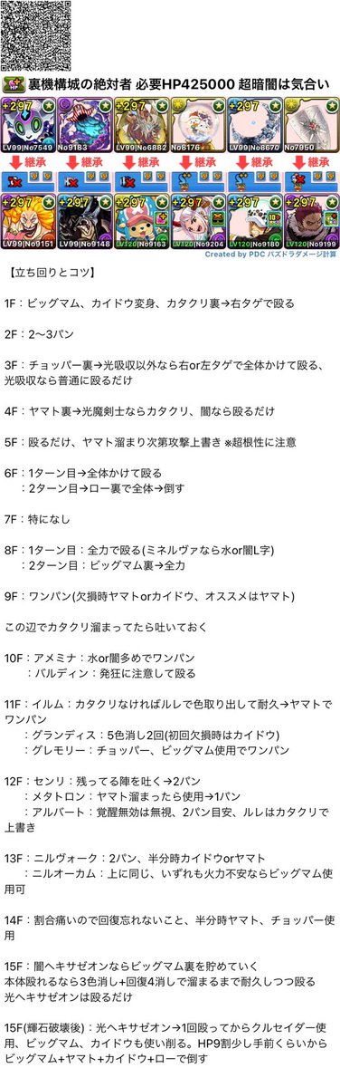 裏機構城の絶対者 ビッグマム カタクリ チームキャラが全員ワンピースの割と安定した周回パーティです パズドラ 編成テンプレ立ち回り攻略解説まとめ