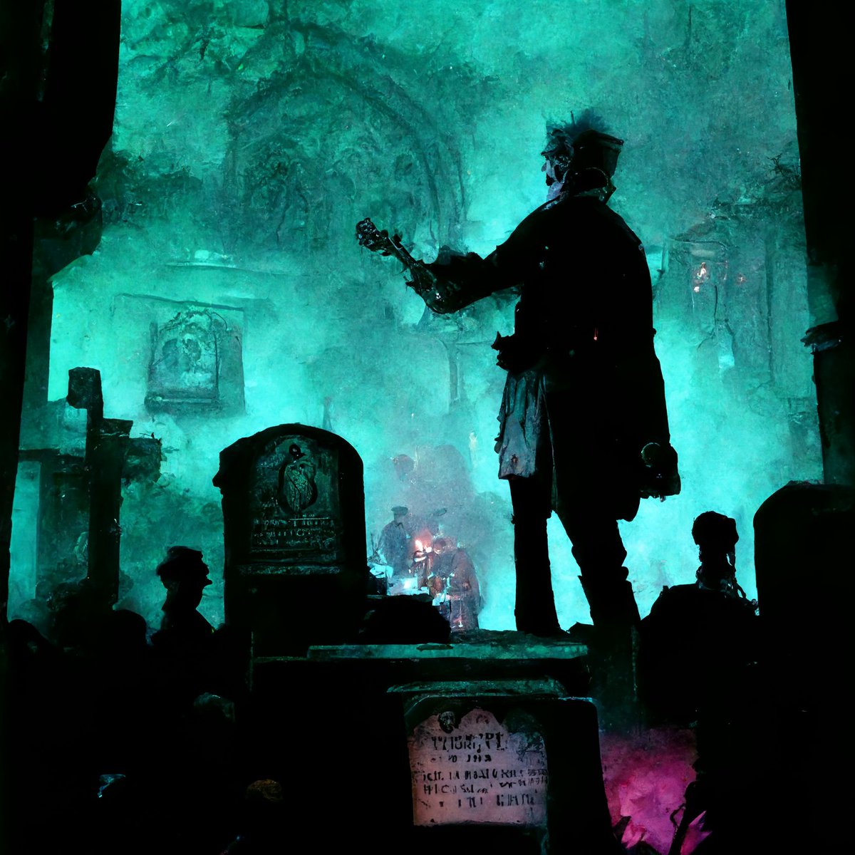 KatyaKustik's tweet photo. Ai made these pictures for me! It would even make a good cover for an album by some band :D
━━━━━━
#AiArt #AI #zombie #horror #livingdead #cemetery #halloween #gravestone #guitar https://t.co/YJolRjdNnZ