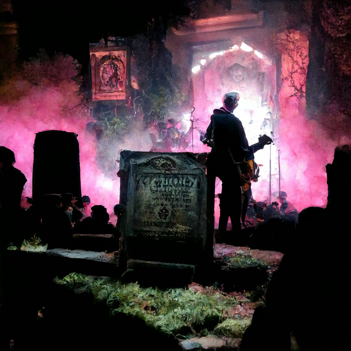 KatyaKustik's tweet photo. Ai made these pictures for me! It would even make a good cover for an album by some band :D
━━━━━━
#AiArt #AI #zombie #horror #livingdead #cemetery #halloween #gravestone #guitar https://t.co/YJolRjdNnZ