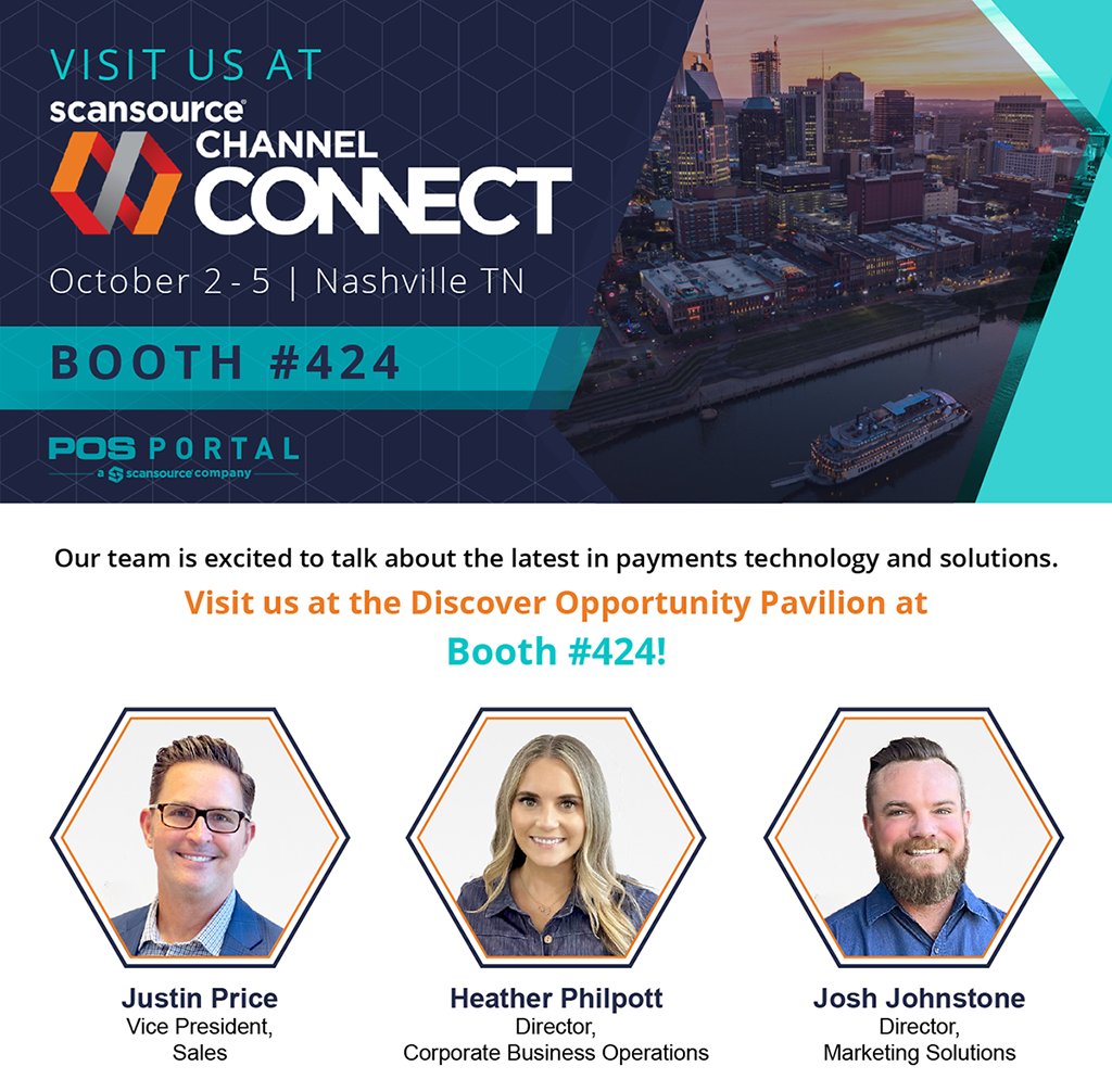 POS_Portal's tweet photo. The @ScanSource Payments team is ready to kick up their heels, line dance and talk about payments in Nashville! Come meet up with Justin, Heather, and Josh at #ChannelConnect2022 at Booth #424 inside the Discover Opportunity Pavilion. See you there! #ScanSource #POSPortal https://t.co/7urYxPV8cS