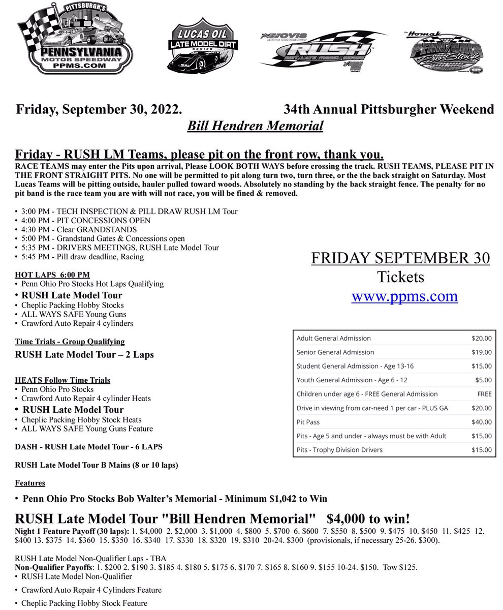 mmiley99's tweet photo. Fridays $4,000 to win Bill Hendren Memorial is a Go 

Series &amp; PPMS officials have made the decision to cancel Saturdays event due to remnants of Hurricane Ian. There will be no rain date. No charge for camping. Eventbrite ticket holders please request a refund from Eventbrite. https://t.co/OTW1Izg4Sy
