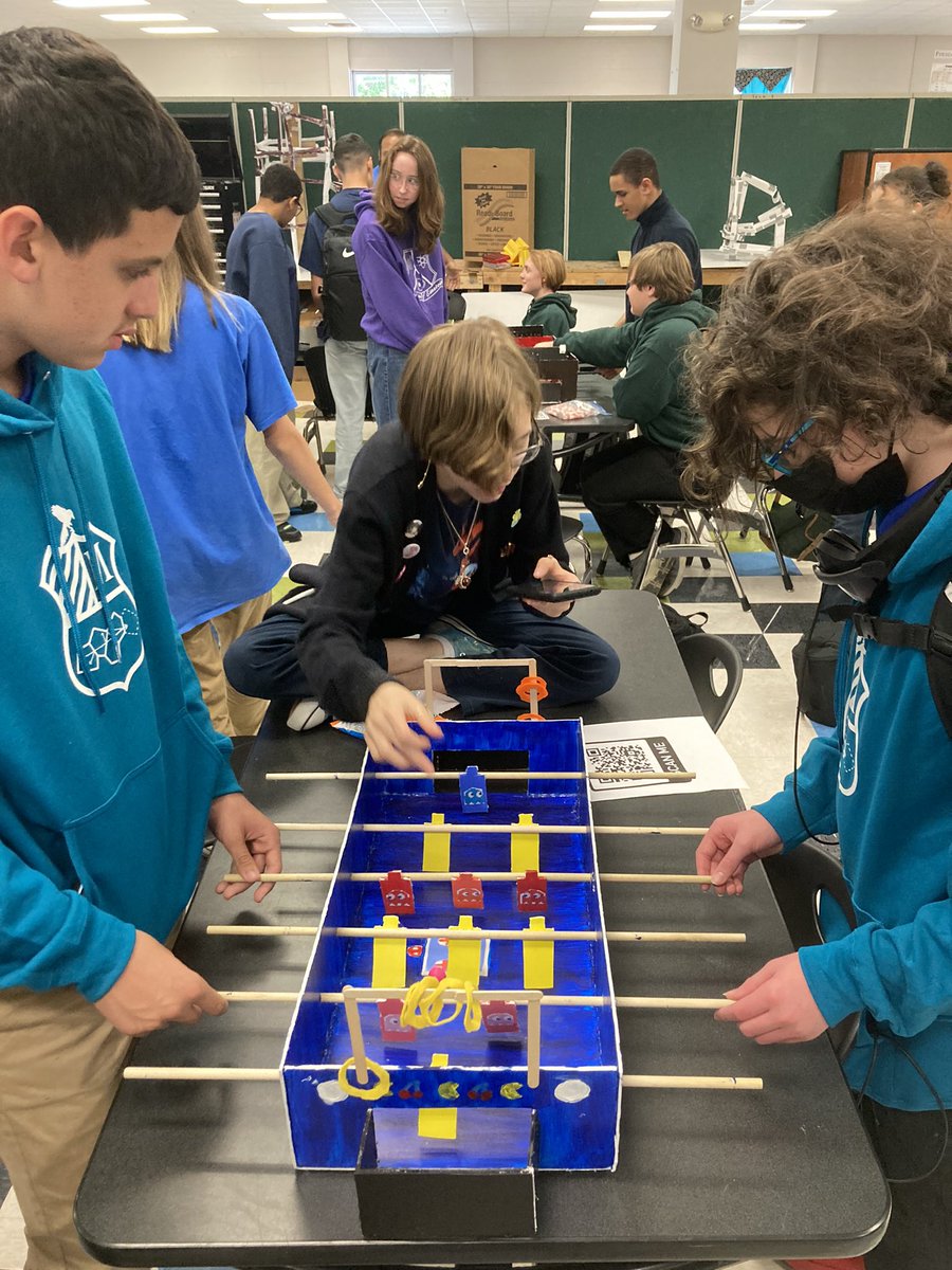 tonydonen's tweet photo. @STEMcha PBL culminating event day: 9th graders playing their analog fabricated foosball tables in a grand championship competition! https://t.co/28i0S0Zzdy