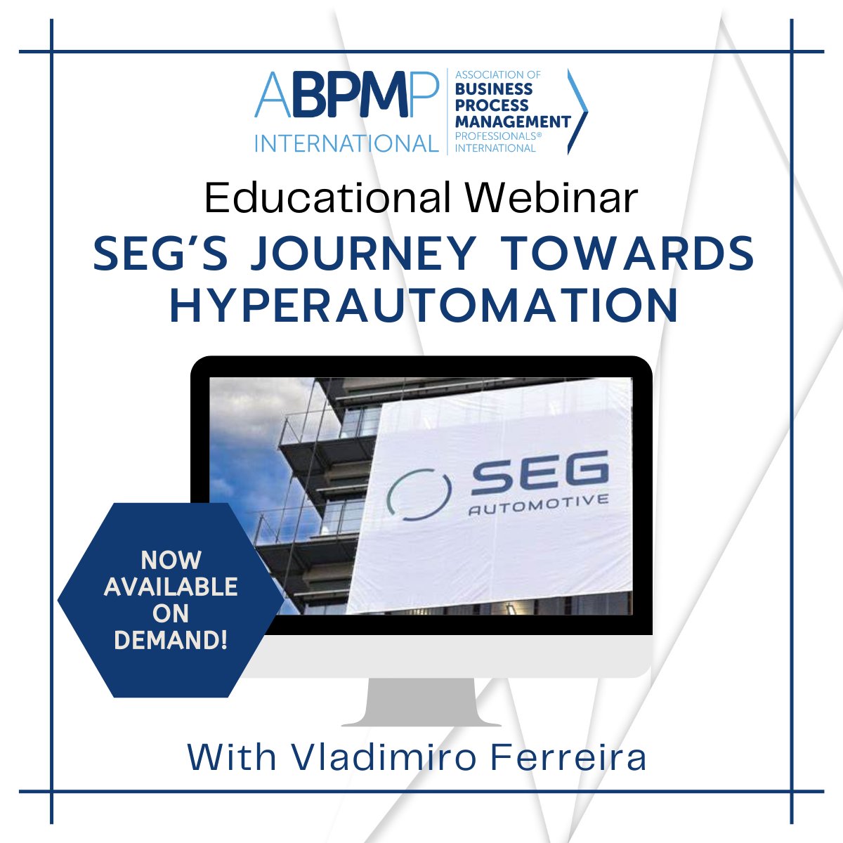 ABPMP's tweet photo. In case you missed it... watch the REPLAY of September's ABPMP Educational Webinar,  SEG's Journey Towards Hyperautomation, at your leisure by clicking here: https://t.co/JTv0y95FMS

It's FREE for ABPMP Members and only $21.00 for non-members.

#abpmp #bpm https://t.co/D2KCV4Fpz5