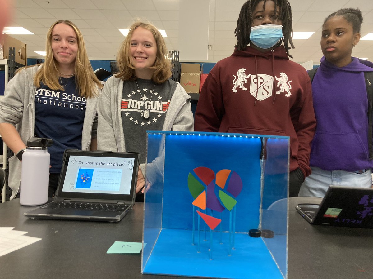 tonydonen's tweet photo. @STEMcha PBL culminating event day: 10th graders showcasing their innovative art pieces with digitally fabricated pieces for @HunterMuseum https://t.co/vmGXi6y6Jw