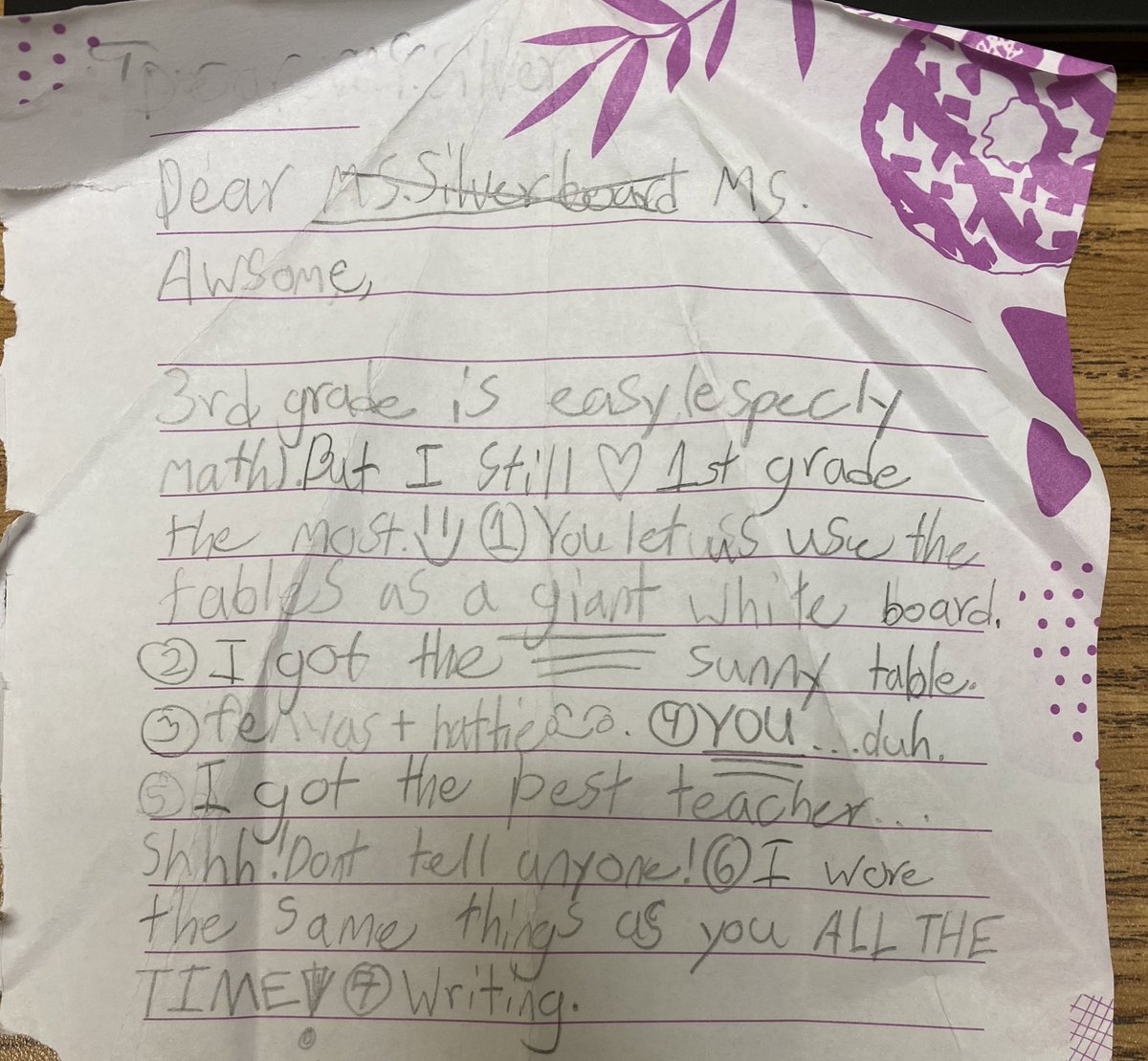 A former student brought me this letter this morning. So much to love about this 😍😍😍 I also love that the book she remembers is Fenway and Hattie <a href="/victoriajcoe/">Victoria J Coe</a>! Such a memorable book!
