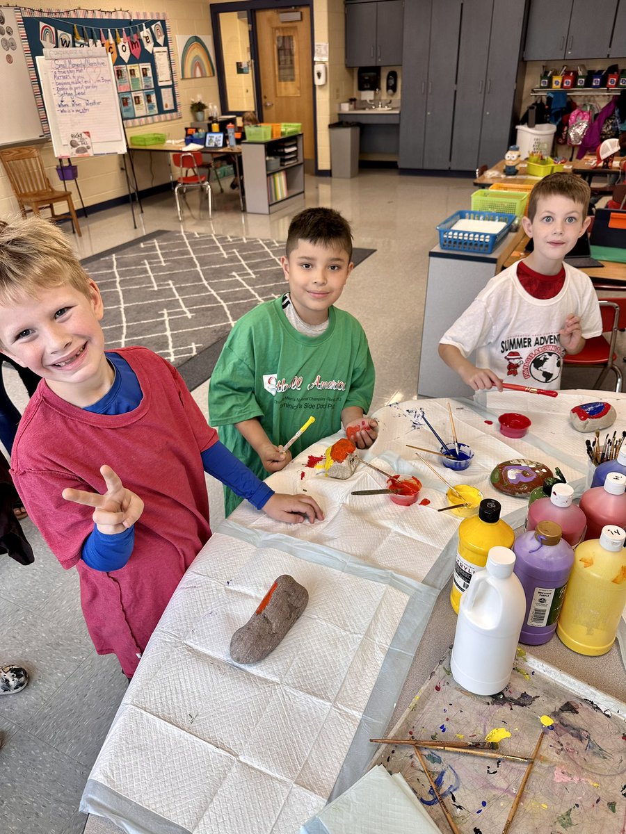 Today we celebrated our EMC core values of earn and give respect, make responsible choices, and create safe spaces by gathering as a grade level to read the book: Ricky, the rock that couldn’t roll. We then painted beautiful rocks to place outside our front garden.