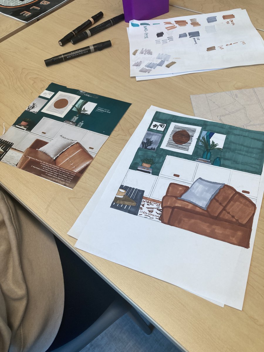 DGN interior designers are mastering their skills in color rendering today in Mrs. Schaefer's Interior Design class.  It is hard not to appreciate the patience needed to replicate a photograph by hand.
#WeAreDGN