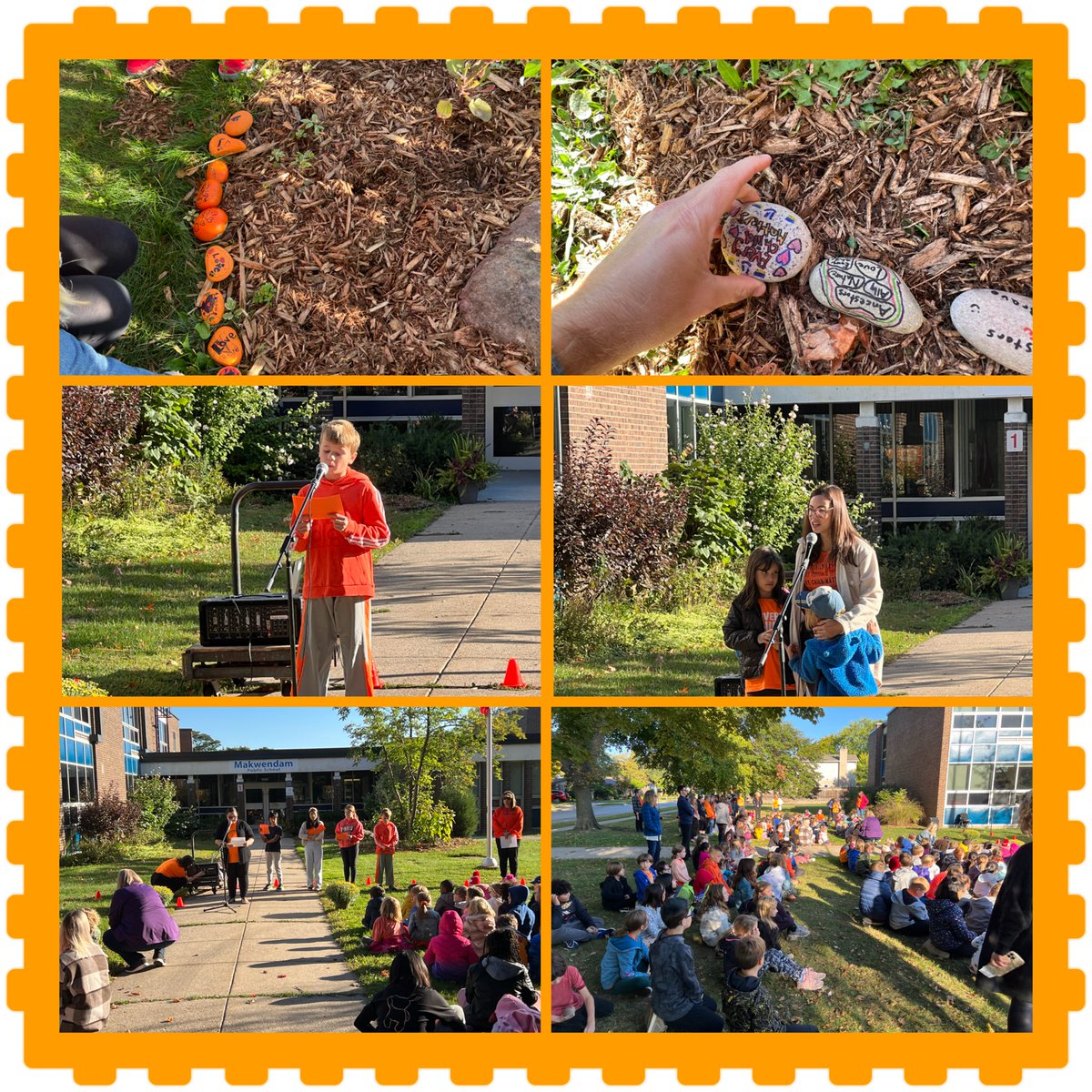 Today we came together to honour the survivors of residential schools and “to remember” the many losses experienced by Indigenous peoples-we placed rocks with meaningful messages in our front garden to remind us that we are continuing to learn more about Truth and Reconciliation.