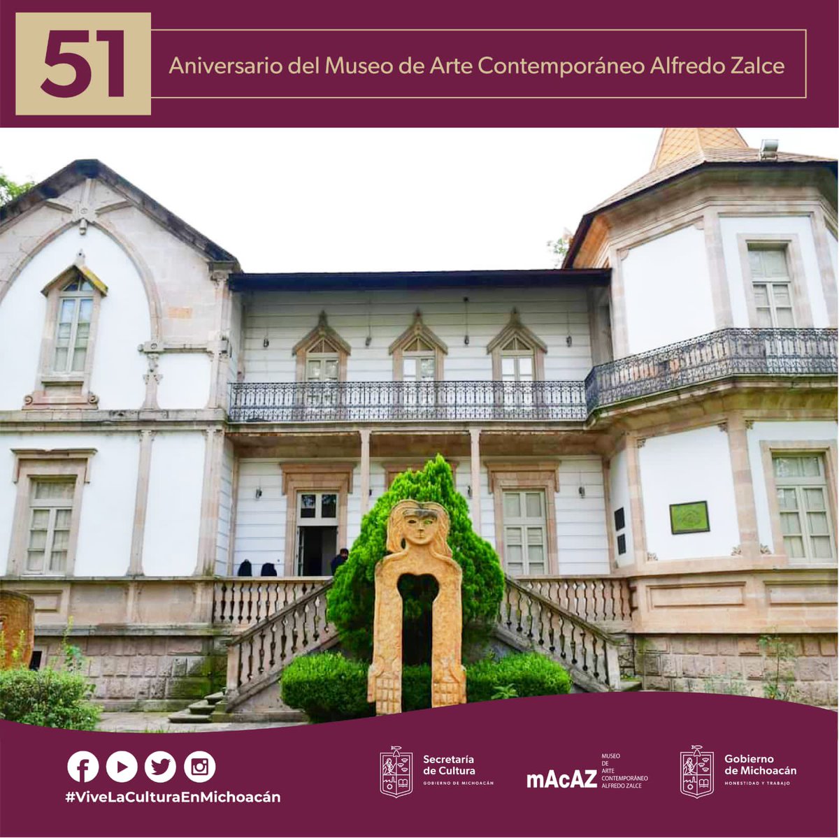 GabyMolinaMX's tweet photo. (1/2) Hoy quiero felicitar al personal que han hecho posible la vida cultural en el Museo de Arte Contemporáneo "Alfredo Zalce" a lo largo de 51 años. 🥳🎉🎊👏
¡Larga vida al #MACAZ! ❤️
#ViveLaCulturaEnMichoacán
#HonestidadyTrabajo https://t.co/tI6OtVxKgO