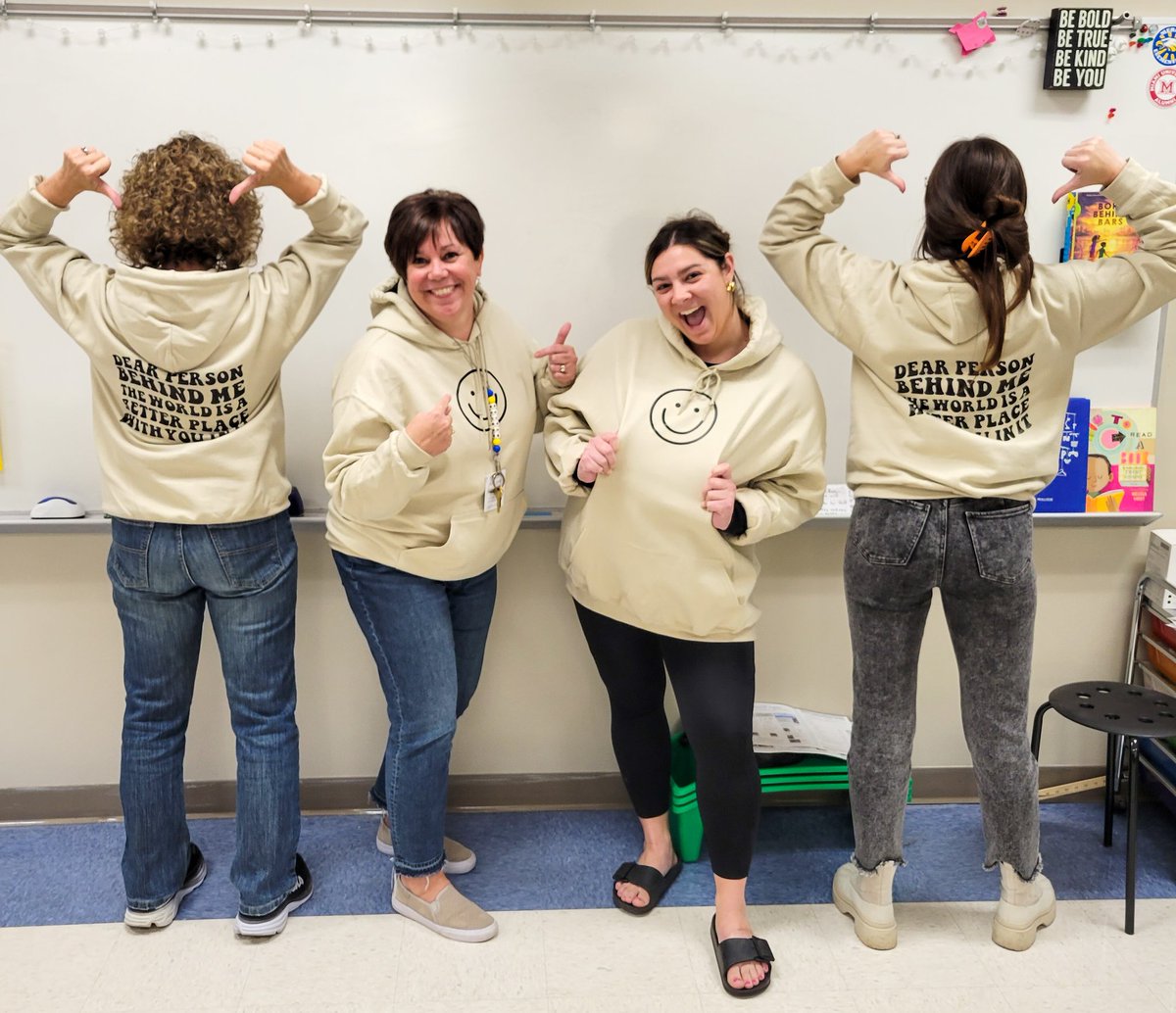 goldstemteacher's tweet photo. "Dear person behind me, the world is a better place with you in it" 
💟 my team &amp; 💟  spreading the positivity throughout 6th grade! 
https://t.co/cTt5u6J7Lk 
@goMercerEagles @staceyreeder @mbasile_teacher https://t.co/yxJilkbmFd