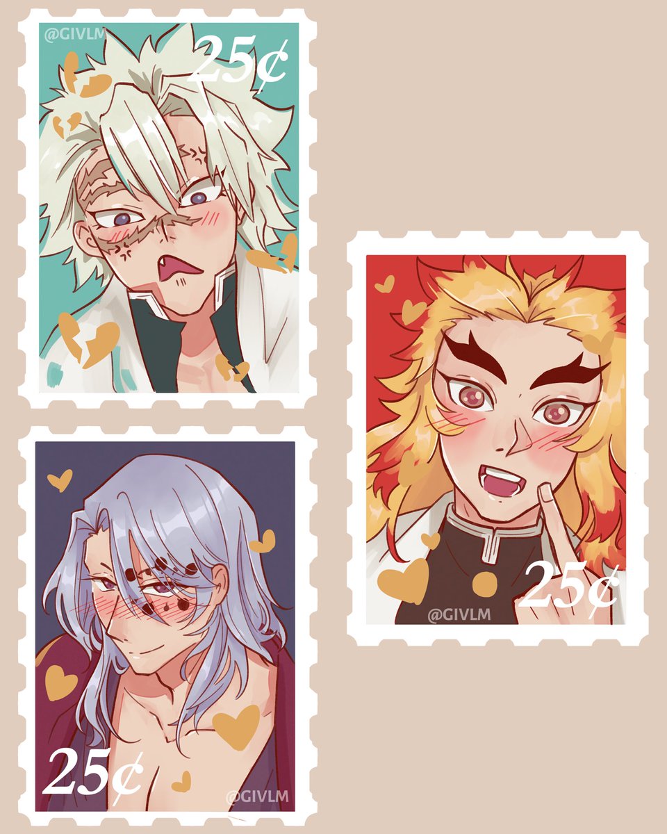 givlm's tweet photo. Set 2 of my blushing Hashira!  You can find them as a gold foil stamp washi roll in my shop :>

#KnYStationary #TengenUzui #KyojuroRengoku #SanemiShinazugawa https://t.co/fdWMYV5O5X