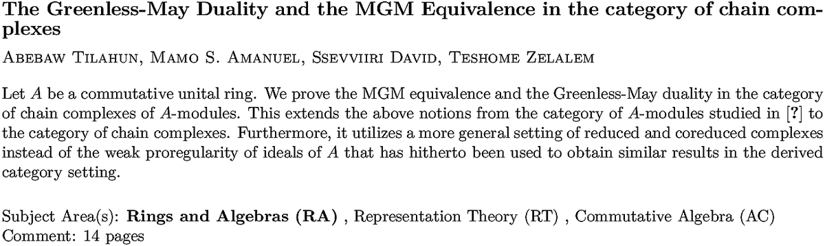 math.RA Rings and Algebras arXiv submissions tweet media