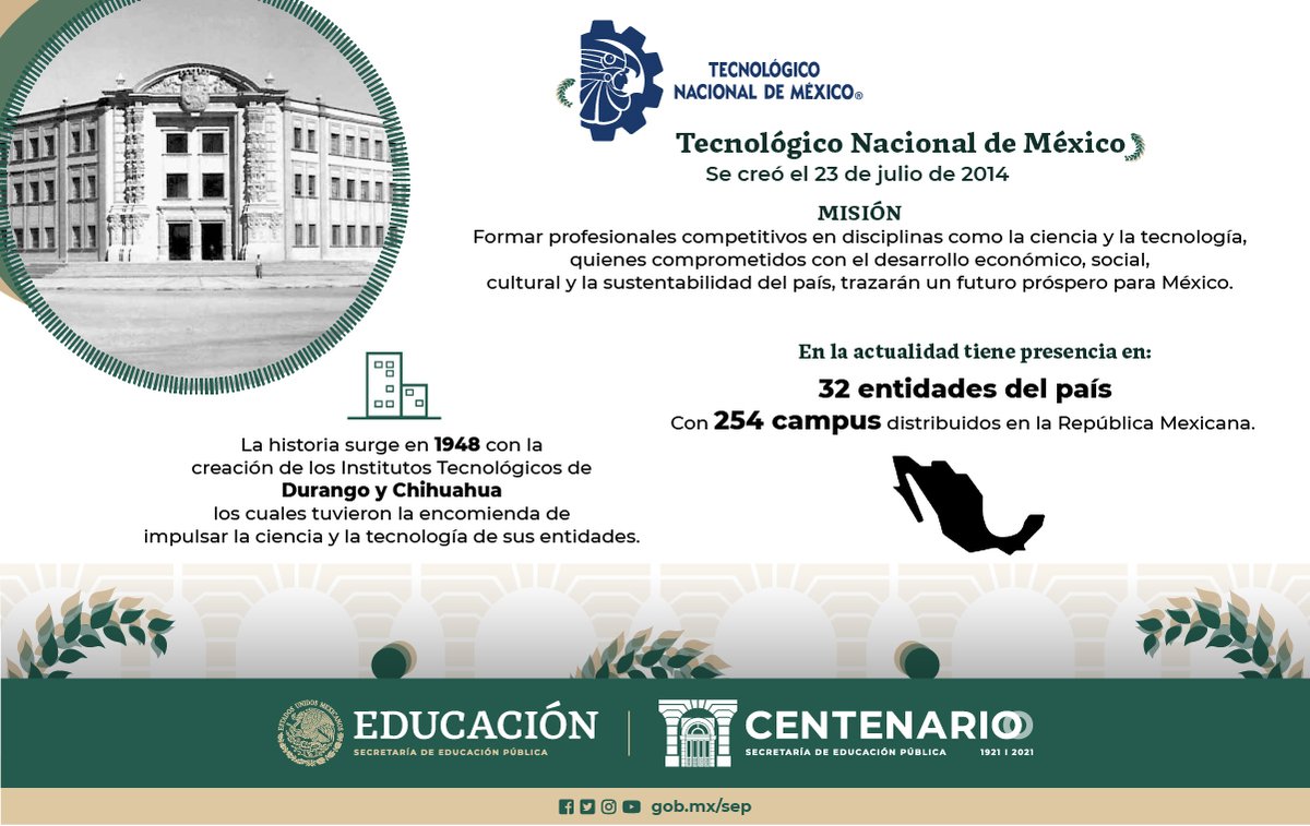 SEP_mx's tweet photo. #ConoceLaSEP

El @TecNM_MX forma profesionales competitivos y comprometidos con el desarrollo económico, social y cultural de México.

En la actualidad atiende al 11.4% de la matrícula de #EducaciónSuperior y anualmente forma al 41% de ingenieros mexicanos.

#100AñosSEP https://t.co/QBZtOQ5tie