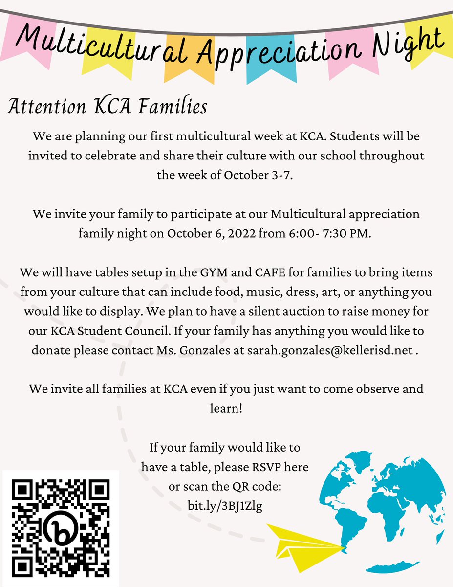 Families, we are so excited to invite you to the first ever Multicultural family night at KCA. Attached is the flyer and the RSVP link. forms.gle/TPhCtsNePkexoc…