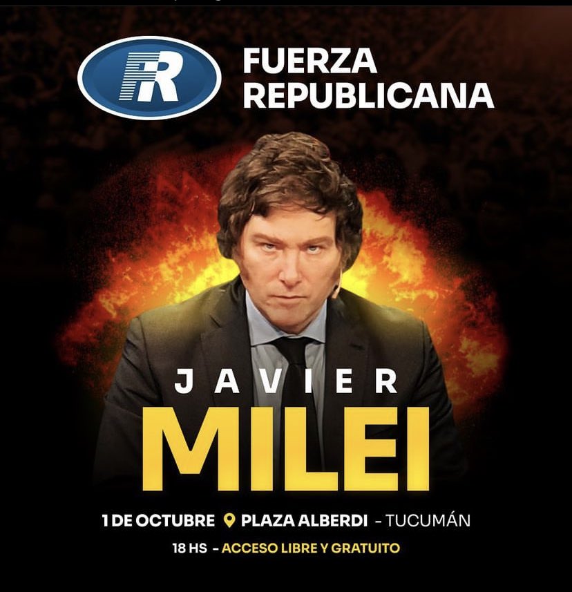 juanelegonzalez's tweet photo. Javier Milei formaliza su alianza con Ricardo Bussi en un acto en Tucumán.

Es mucho más que una jugada política: es la confirmación del giro del liberal al fascismo. Porque Bussi no sólo es el hijo orgulloso de un padre genocida, para el cual Milei trabajó. 

Abro hilo https://t.co/g2NwjZ83Gu