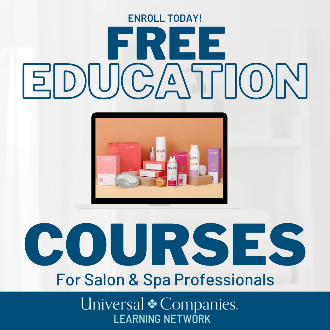 UCoLearning's tweet photo. FREE Education Courses for Salon & Spa Professionals!
Learn more: https://t.co/F3JdlG43rN
@Universalcos #360wellnesseducation #ucolearningnetwork #universalcompanies #spaowner #salonowner
#spabusiness #onlinelearning https://t.co/NTVfmRqaIa